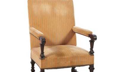 Continental Louis XIV Style Carved Hardwood Fauteuil, 19th c., H.- 43 in., W.- 29 in., D.- 32 in.