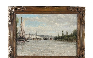 Continental School (19th century), Harbor Scene with Ships