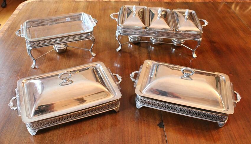 Covered Silver Plate Serving and Chafing Pieces