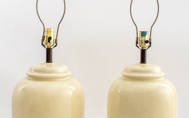 Cream Glazed Ceramic Table Lamps, Pair
