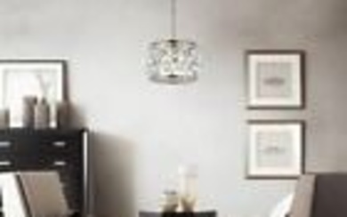 Crystal Chandelier Polished Nickel Pendant Ceiling Lighting 3 Light Fixture 12"