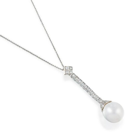 Cultured Pearl and Diamond Pendant Necklace