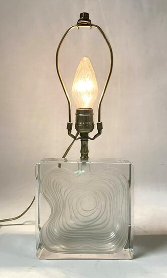 DAUM France Crystal Table Lamp. Deep cut in frosted des