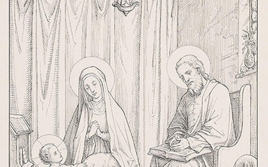 DEUTSCHER KÜNSTLER - NAZARENER : Die Heilige Familie mit dem Lamm.
