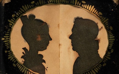 DOUBLE HOLLOW-CUT SILHOUETTES OF A HUSBAND AND WIFE.