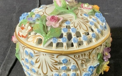 DRESDEN Porcelain Pierced Floral Relief Bowl