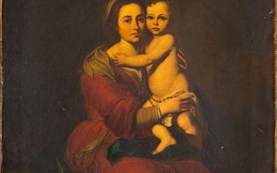 D'après Bartolome Esteban Murillo (1617-1682), Vierge à l'enfant Huile sur toile 89 x 63 cm