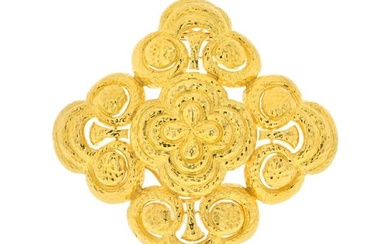 David Webb 18K Yellow Gold Large Maltese Cross Hammered Finish Pendant Brooch