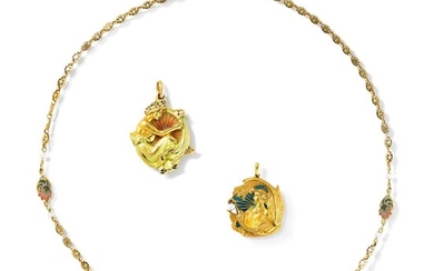 Deux pendentifs émail et perles | Two enamel and pearl pendants