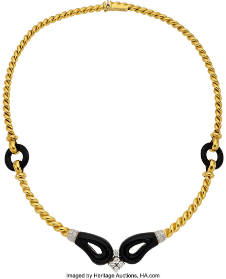 Diamond, Black Onyx, Gold Necklace Stones: Full and single-cut...