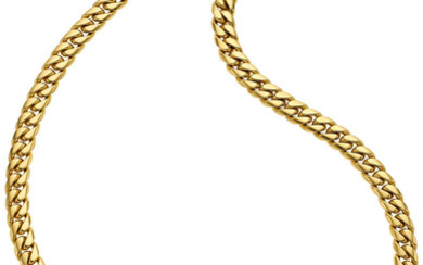 Diamond, Gold Necklace The necklace features full-cut diamonds weighing...