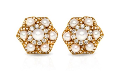 Diamond Pearl Flower Earrings