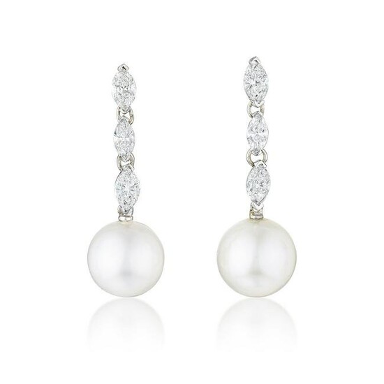 Diamond and Cultured Pearl Drop Earrings