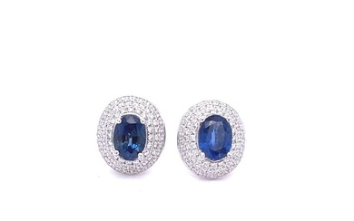 Diamond & Oval Sapphire Earrings in 18K White Gold (1.09 CTW Sapphires)