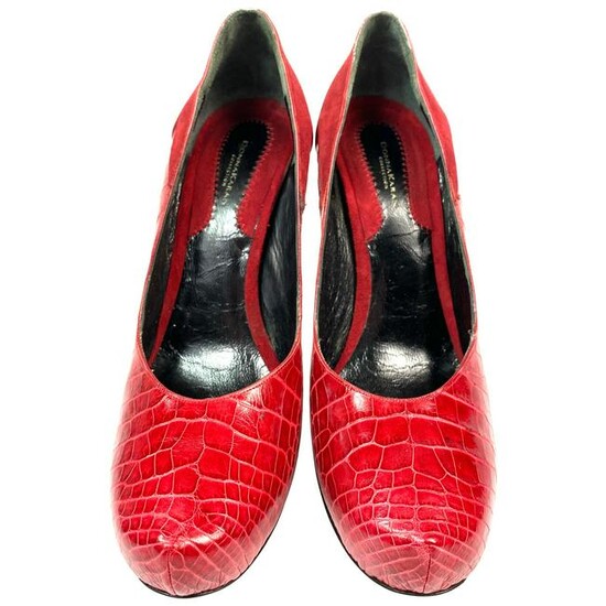 Donna Karan Collections Red Crocodile and Suede Pump