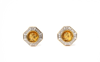 EARRINGS, a pair, 18K gold and white gold with brilliant cut diamonds total 0.67 ct.