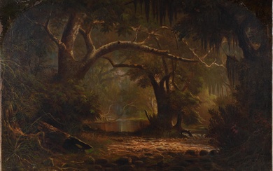 EDWIN DEAKIN, AMERICAN, CALIFORNIA 1838-1923, ON ALAMEDA CREEK, JUNE 13, Oil on canvas, 20 x 30 in. (50.8 x 76.2 cm.), Frame: 31 x 42 in. (78.7 x 106.7 cm.)