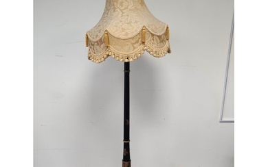 Early 20th century black lacquered standard lamp decorated w...