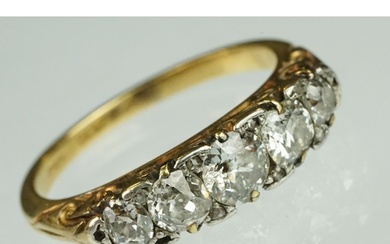 Early 20th century diamond five stone yellow gold and platin...