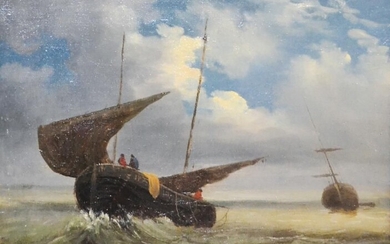 Ecole Hollandaise du XIXe siècle " Bateau dans la tempête " Huile sur toile. 21,5...