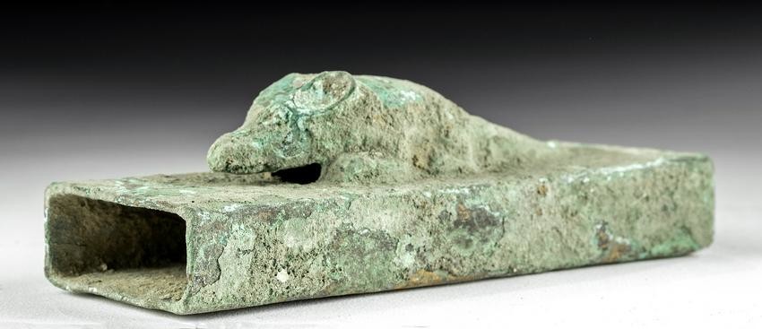 Egyptian Bronze Sarcophagus w/ Shrew Atop