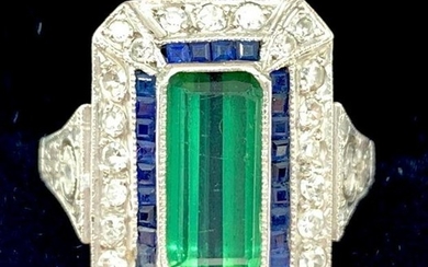 Ladies Platinum, Diamond, Tourmaline and Sapphire Ring