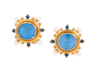 Elizabeth Locke 18kt Gold and Glass Intaglio Earrings