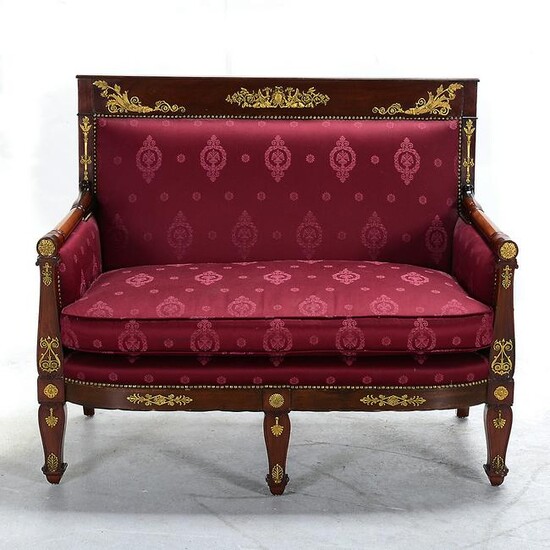 Empire Style Mahogany Settee with Gilt Metal Mounts and