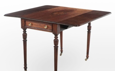 English Oak and Marquetry Pembroke Table, 19th Century