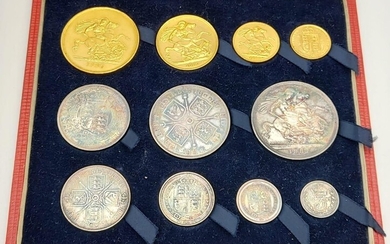 Ensemble de pièces d'or et d'argent de la Reine Victoria de 1887. Pièces en or...
