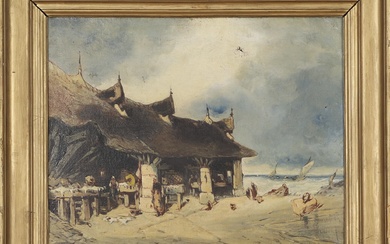 Eugène Isabey (1803-1886) Halle aux poissons en bord de mer, 1856