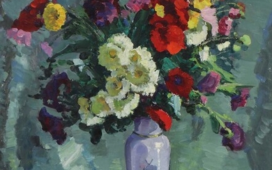 Evgeni Chuikov (Ukrainien, 1924-2000) Evgeni Chuikov (Ukrainien, 1924-2000) "Fleurs de jardin", signé en cyrillique à...