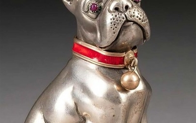 FABERGE - RUSSIAN SILVER & GOLD FIGURE of DOG