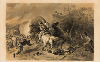 FELIX OCTAVIUS CARR DARLEY An Attack on a Wagon Train. Brush and ink...