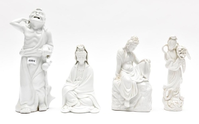 FOUR BLANC DE CHINE FIGURES (ONE WITH REPAIRS)