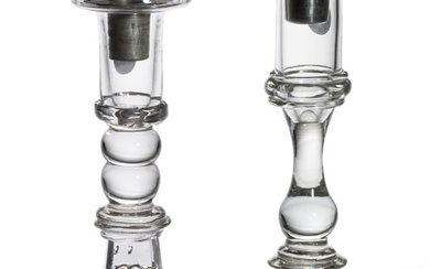 FREE-BLOWN AND PRESSED GLASS CANDLESTICKS, LOT OF TWO