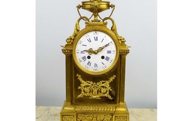 FRENCH 19TH CENTURY GILT MANTLE CLOCK, on shaped fitted wood...