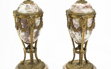FRENCH BRONZE AND MARBLE URNS - CANDLE HOLDERS