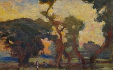 Faith Kenworthy-Browne, British 1882-1973- View in India, 1926-1929; oil on board, signed with initials (lower right), 21.5 x 27.3 cm.: together with two watercolours by the same artist, the first depicting the Chapel at Settignano, Italy; pencil...