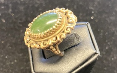 Fancy Chinese 14K Gold and Jade Ring