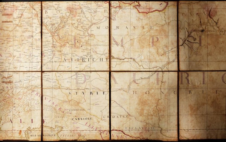 Fascinating and strictly contemporary map of Europe. 1813 Manuscript, 111,5 x 164,5 cm (weapon on pa