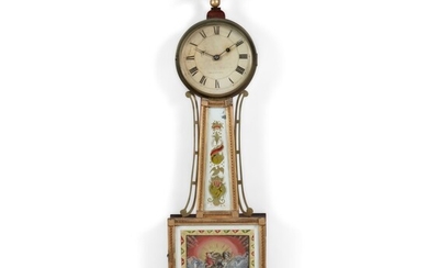Fine and Rare Classical Mahogany and Giltwood Églomise Paneled Patent Timepiece, William Cummens (1768-1834), Roxbury, Massachusetts, Circa 1815