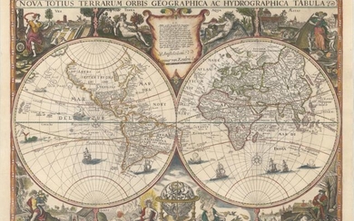 First Printed World Map to Depict Western Australia, "Nova Totius Terrarum Orbis Geographica ac Hydrographica Tabula", Keulen, Johannes van