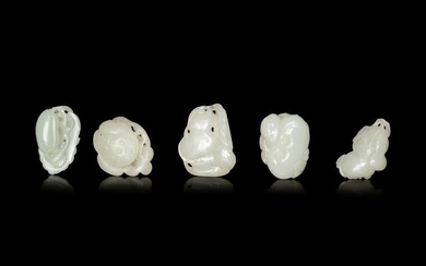 Five White Jade Carved Figures of Fruit
