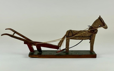 Folk Art Carved Horse and Plow