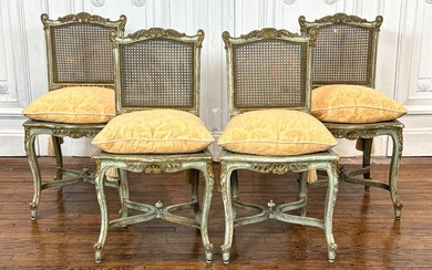 Four Antique Venetian Painted Cane Side Chairs