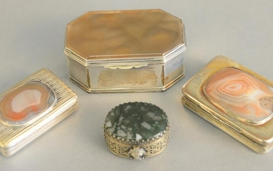 Four silver boxes mounted with stone covers, snuff