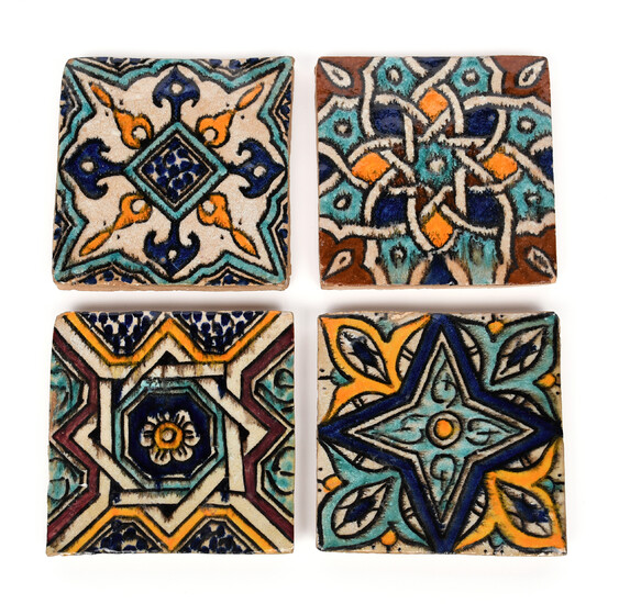 Four small Moroccan pottery tiles late 19th century