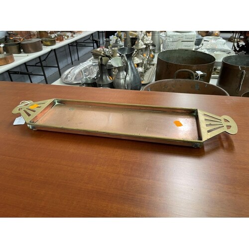 French Art Deco copper and brass twin handled sandwich tray,...