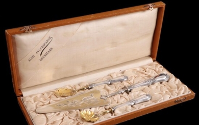 French Art Nouveau 800 Silver Handled Gilt Metal Serving Utensils, Early 20th C.